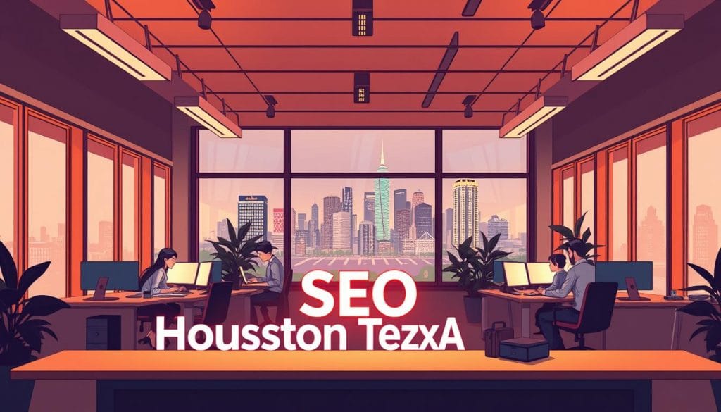 A bustling local SEO company nestled in the heart of Houston, Texas. A modern, minimalist office space with floor-to-ceiling windows that let in warm, natural light. In the foreground, a team of dedicated professionals collaborating on a digital marketing strategy, their faces illuminated by the glow of their computer screens. The middle ground features a prominent "Houston Texas SEO" sign, showcasing the company's branding. In the background, the cityscape of Houston's skyline can be seen, a testament to the company's local roots and commitment to the community. The overall atmosphere is one of productivity, creativity, and a deep understanding of the importance of local search engine optimization. A bustling local SEO company nestled in the heart of Houston, Texas. A modern, minimalist office space with floor-to-ceiling windows that let in warm, natural light. In the foreground, a team of dedicated professionals collaborating on a digital marketing strategy, their faces illuminated by the glow of their computer screens. The middle ground features a prominent "Houston Texas SEO" sign, showcasing the company's branding. In the background, the cityscape of Houston's skyline can be seen, a testament to the company's local roots and commitment to the community. The overall atmosphere is one of productivity, creativity, and a deep understanding of the importance of local search engine optimization.