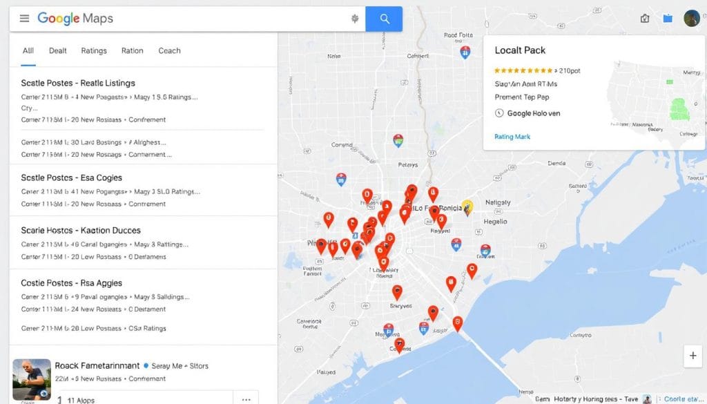 Local SEO map showing Houston business listings and search results