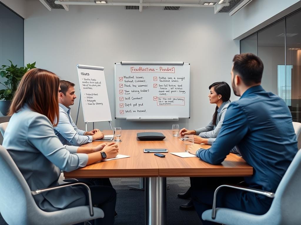 Business team meeting to address issues mentioned in negative reviews as alternative to bad Google review removal